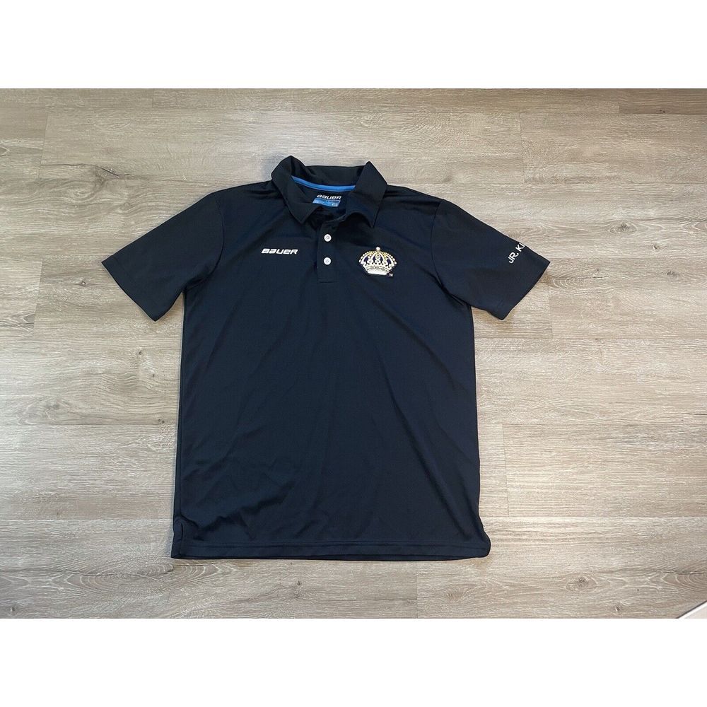 Men's Bauer Embroidered LA Kings Hockey Sz S small Black POLO SHIRT Short Sleeve